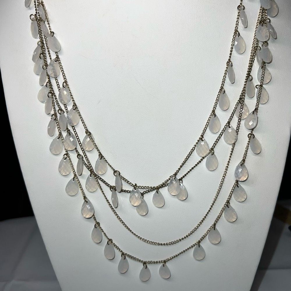 Multilayer Opaque Cream Drop Statement Bib Neckla… - image 4